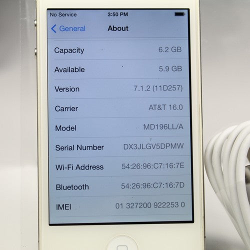 Vintage Apple iPhone 4 AT&T Smartphone 3G GSM White 8GB IOS 7 Collectible