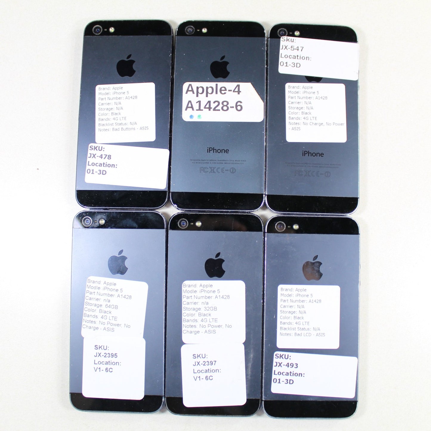 Vintage Apple iPhone 5 A1428 Smartphone 4G LTE Black Lot of 6 For Parts ASIS