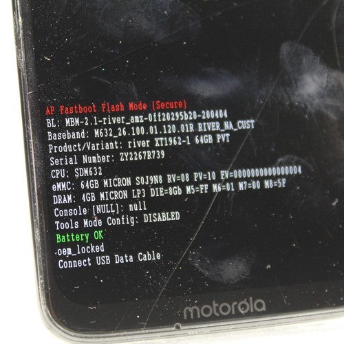 Motorola Moto G7 Power XT1962-1 Smartphone Black 64GB For Parts Repair