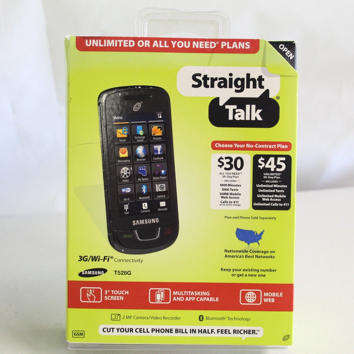 Vintage Samsung T528G Straight Talk Prepaid Phone 3G Black 16GB In Box Complete