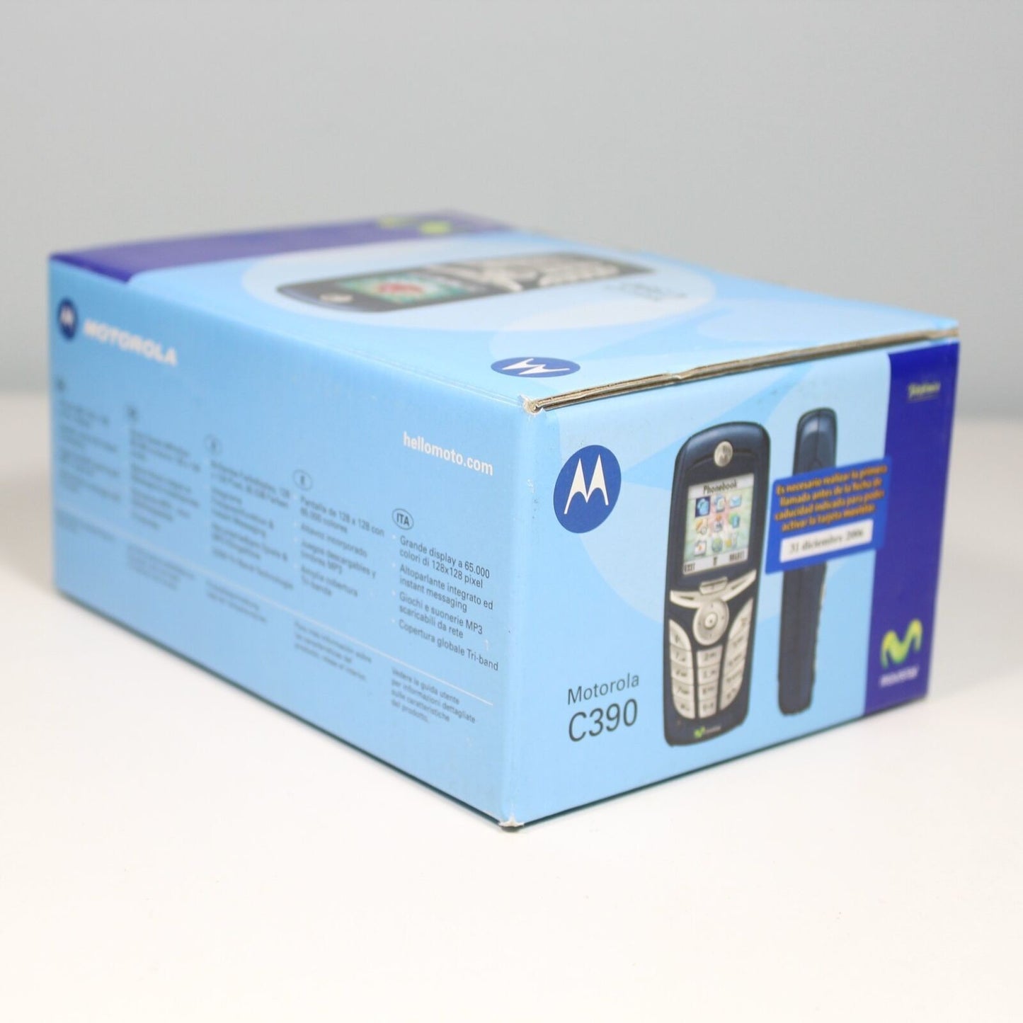 Rare Vintage Motorola C390 MoviStar Phone Blue International In Box Collectible