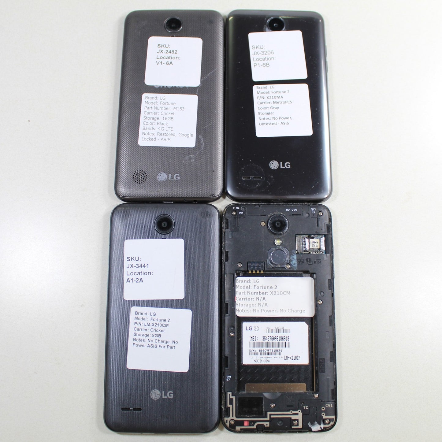 Vintage LG Fortune 2 GSM Smartphone Black Lot of 4 For Parts Asis