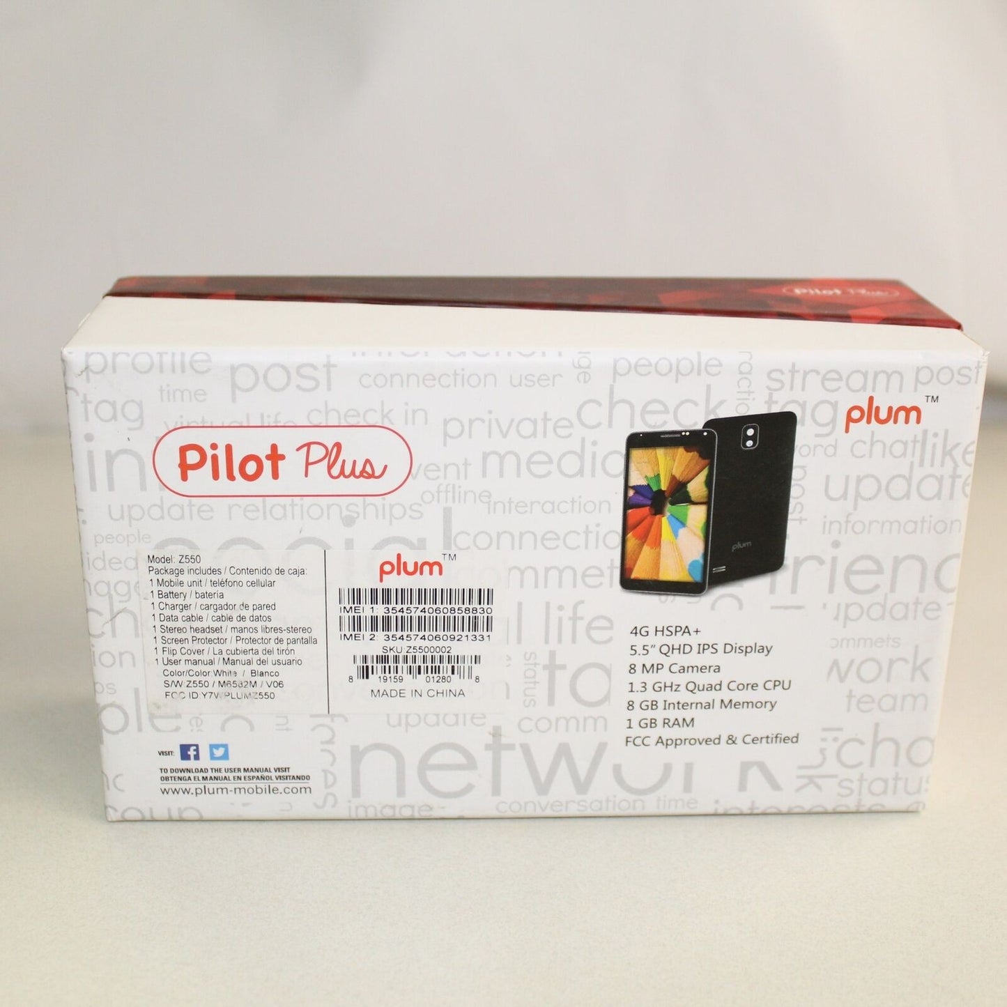 Kids Play Phone PLUM Pilot Plus Z550 Unlocked Smartphone White 8GB In Box