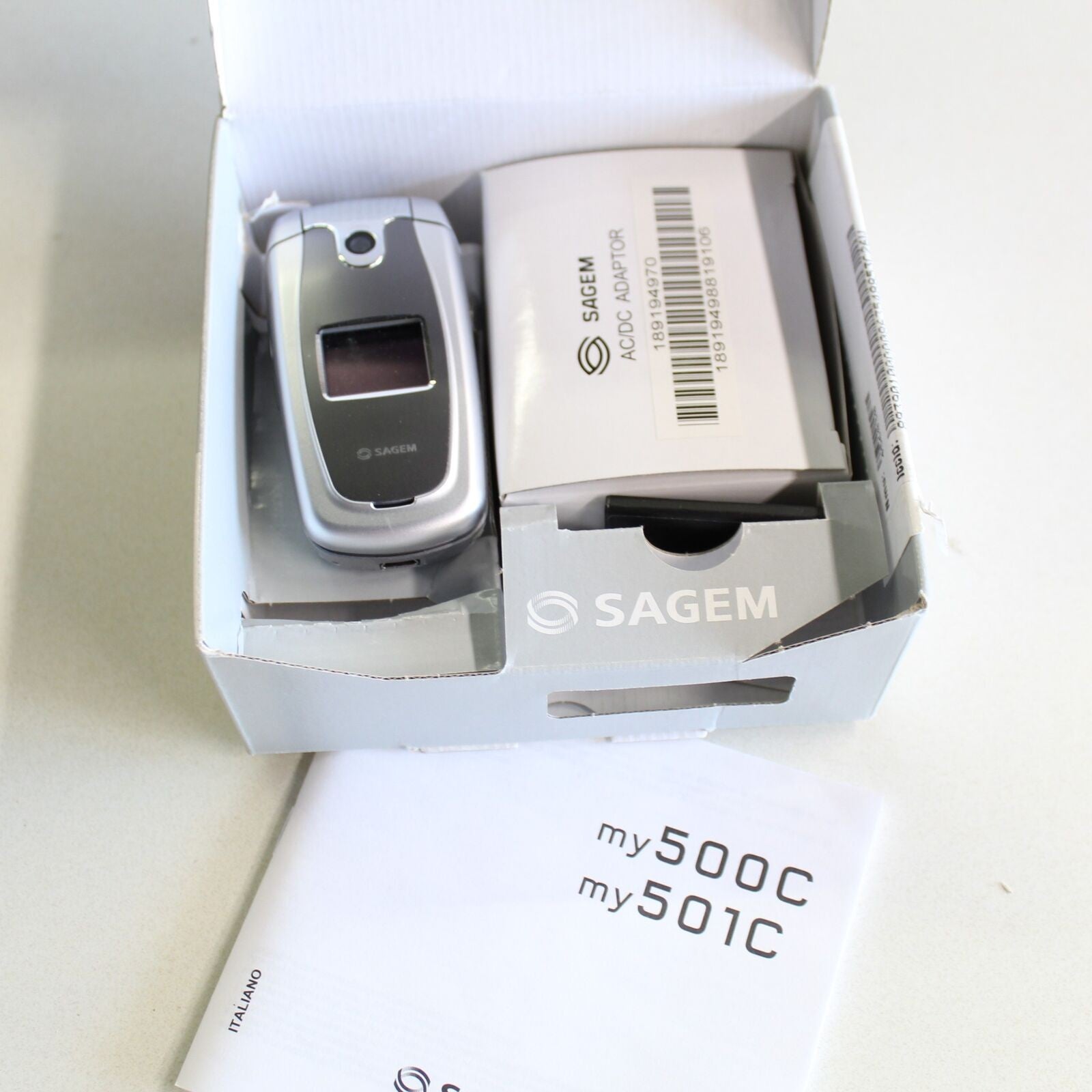 Rare Vintage Sagem my500c my501c TIM Phone Silver International Italian In Box