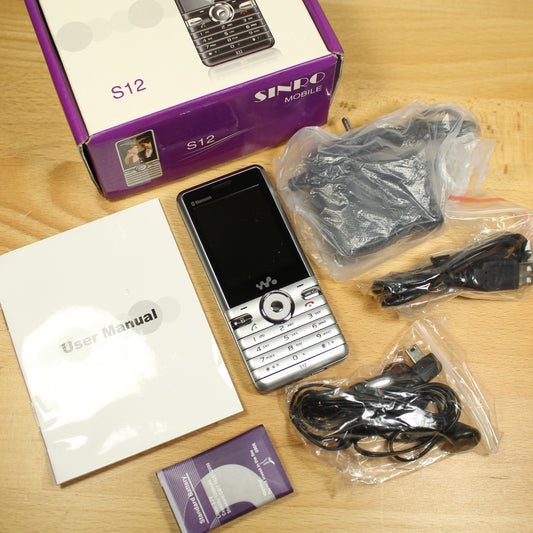 Rare Vintage Sinro Mobile S12 Unlocked Phone Black In Box Collectible Bundle