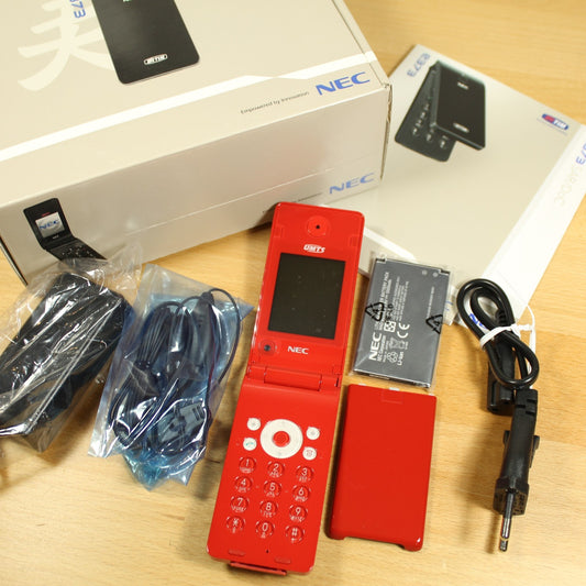 Rare Vintage NEC e373 Red Flip Phone International In Box Collectible Complete