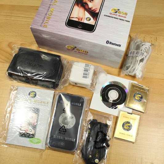 Rare Vintage Global Mobile G600 Phone Silver Unlocked World Wide In Box Bundle