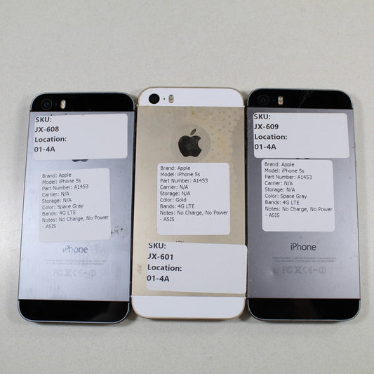Vintage Apple iPhone 5S A1453 Smartphone 4G LTE Mix Lot of 3 For Parts Asis