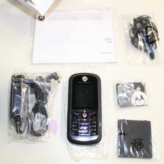 Rare Vintage Motorola C261 Phone Black In Box Collectible International Complete