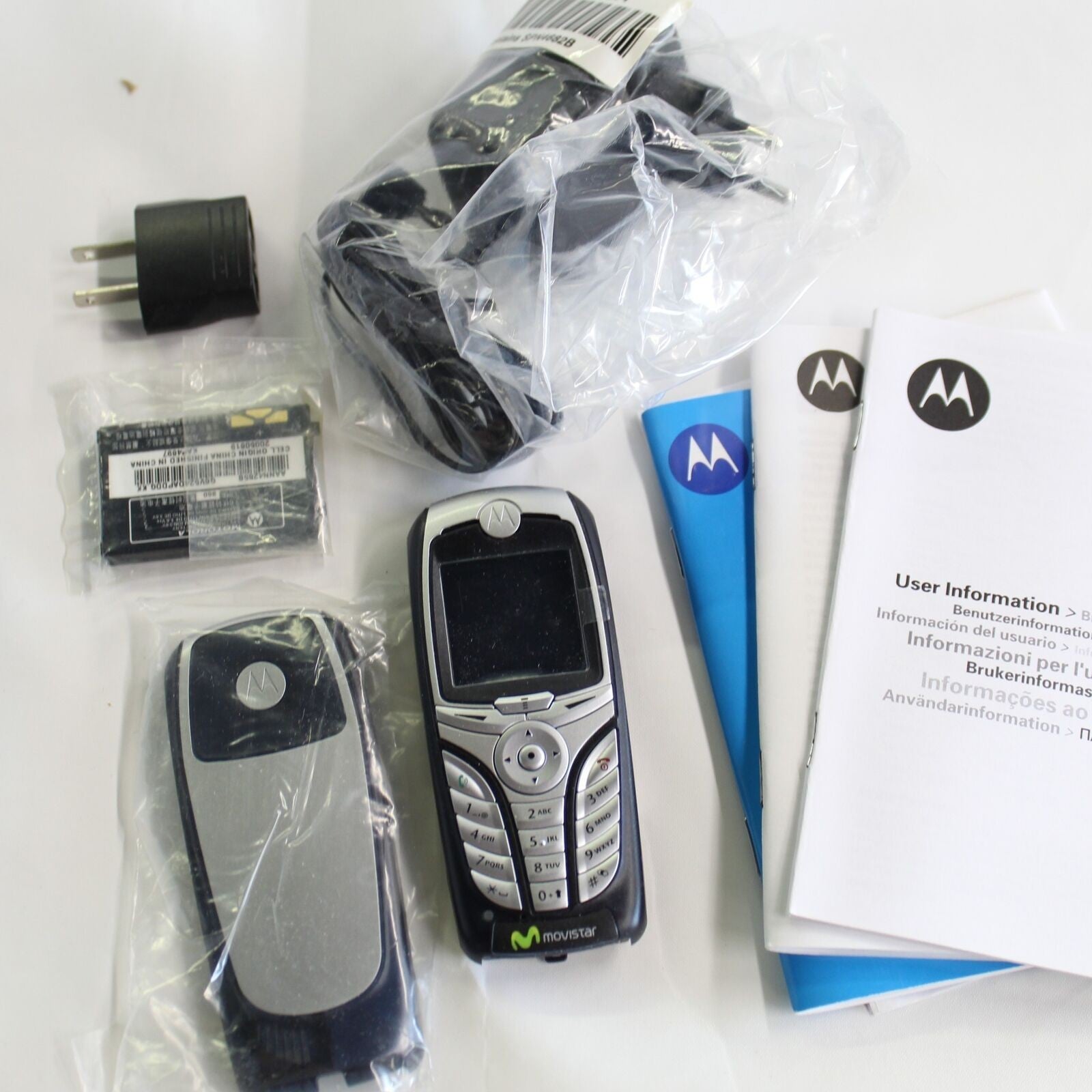 Rare Vintage Motorola C385 Movistar Black Phone International In Box Bundle