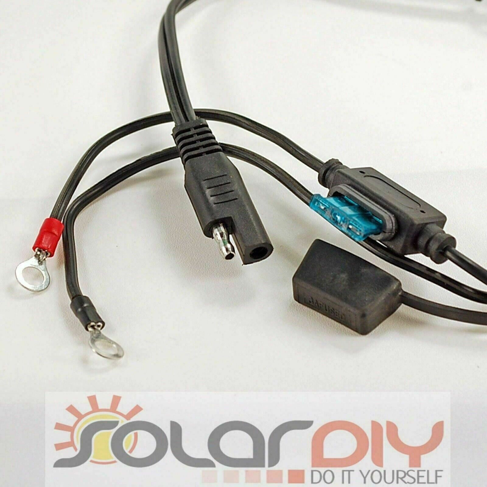 SAE 12V Battery Hookup 16 AWG DC Solar Auto Power Trailer Plug Cable 15 amp fuse