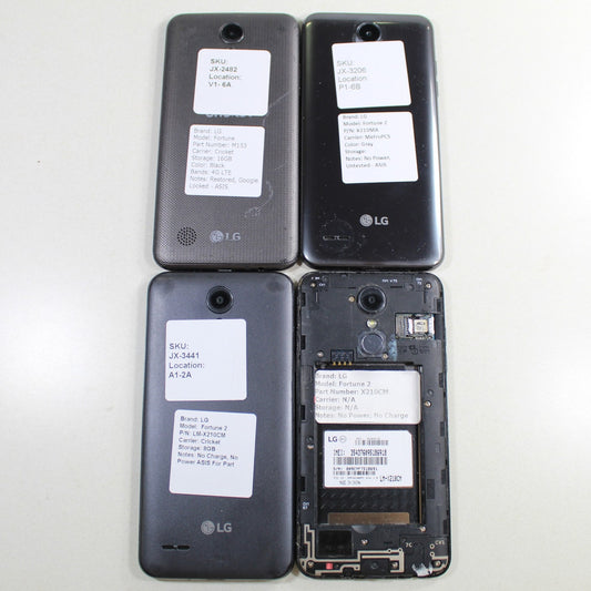 Vintage LG Fortune 2 GSM Smartphone Black Lot of 4 For Parts Asis