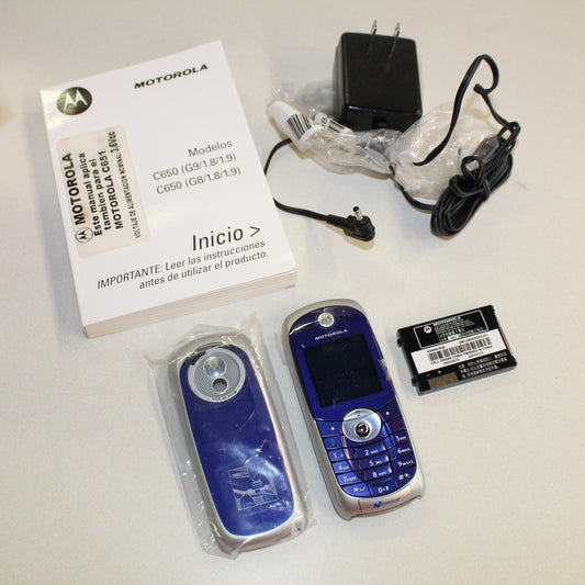 Rare Vintage Motorola C651 Movistar Blue Phone International In Box Bundle
