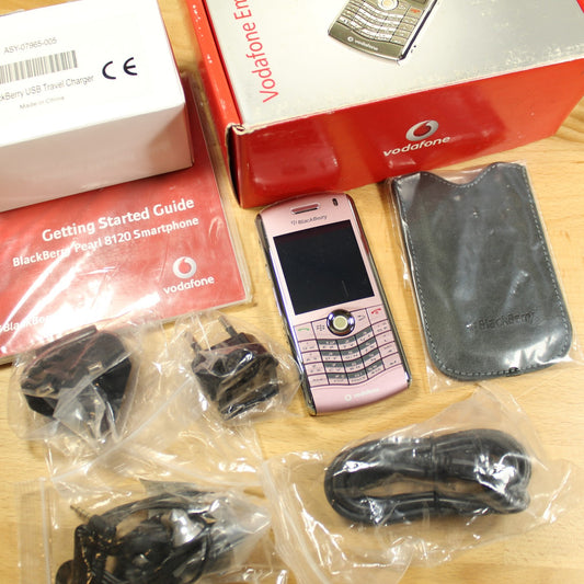 Rare Vintage Blackberry Pearl 8120 Pink In Box Vodafone International Bundle