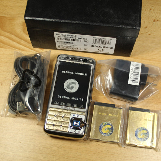 Rare Vintage Global Mobile G7 Unlocked Phone Gold In Box Collectible Bundle