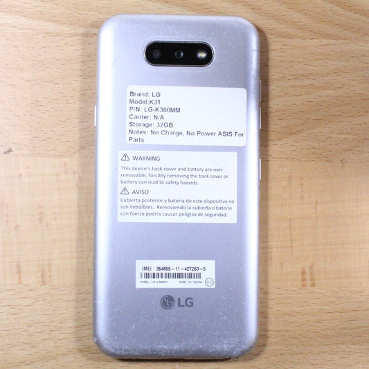 LG K31 K300MM 32GB Silver Smartphone For Parts #348