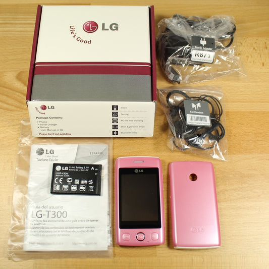 Rare Vintage LG Cookie Lite T300 Movistar Pink Smartphone Includes Games