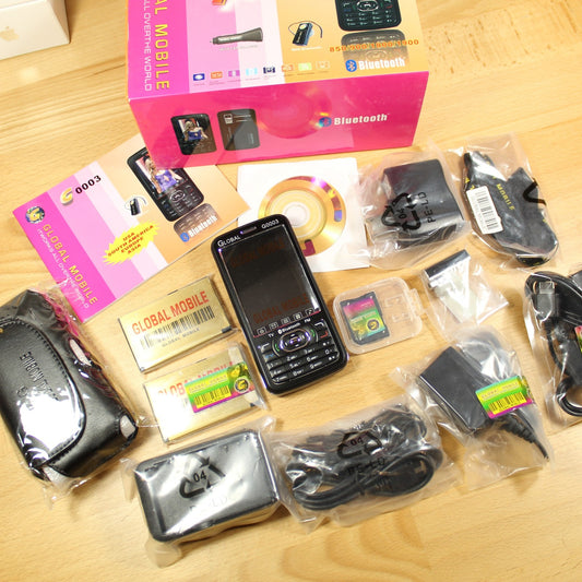 Rare Vintage Global Mobile G0003 Phone Black Unlocked World Wide In Box Bundle