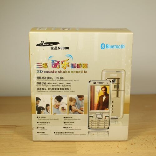 Rare Vintage Baoxing N8000 Unlocked Phone Gold In Box Collectible Bundle