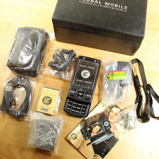 Rare Vintage Global Mobile G1100 Unlocked Phone Black In Box Collectible Bundle