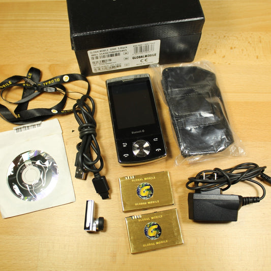 Rare Vintage Global Mobile G500 Unlocked Phone Black In Box Collectible Bundle