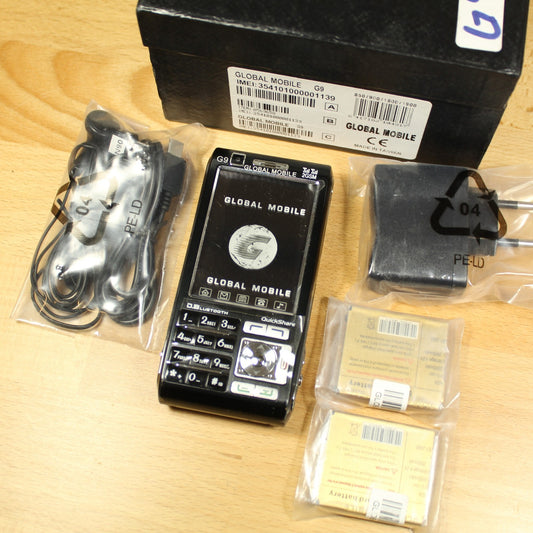 Rare Vintage Global Mobile G9 Unlocked Phone Black In Box Collectible Bundle