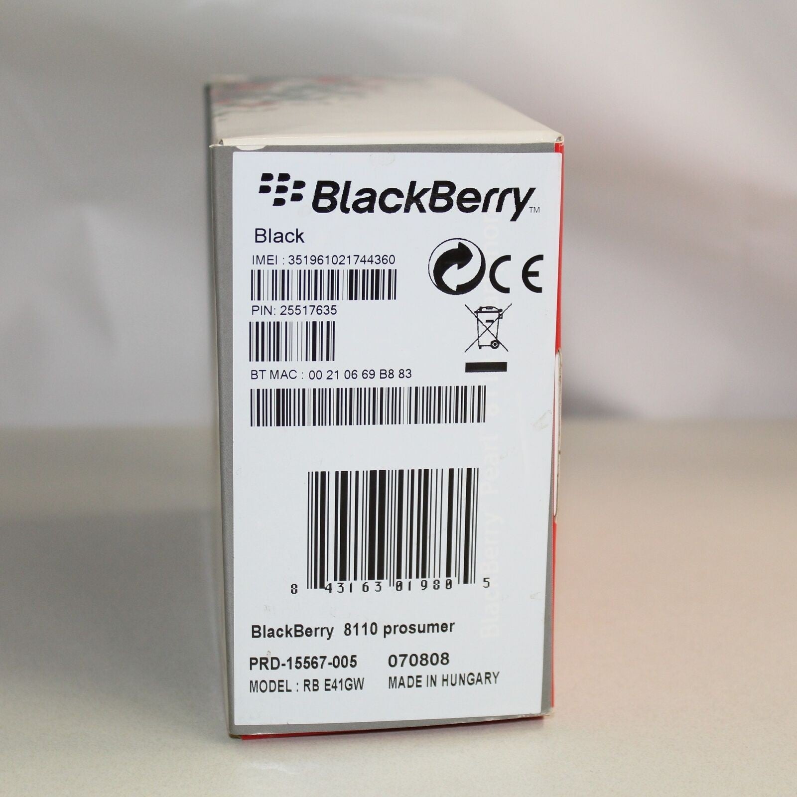 Rare Vintage Blackberry Pearl 8110 Vodafone Phone Black In Box