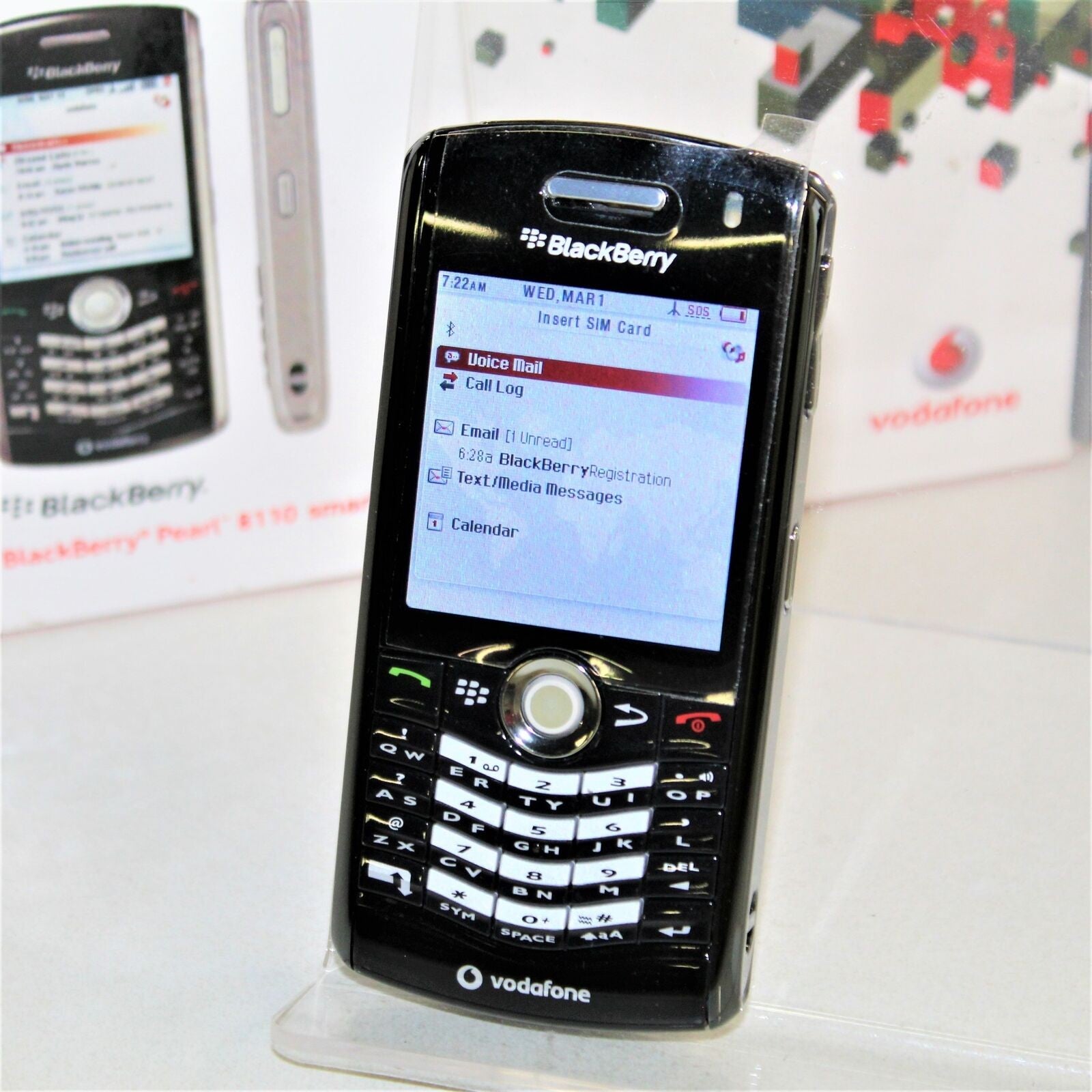 Rare Vintage Blackberry Pearl 8110 Vodafone Phone Black In Box