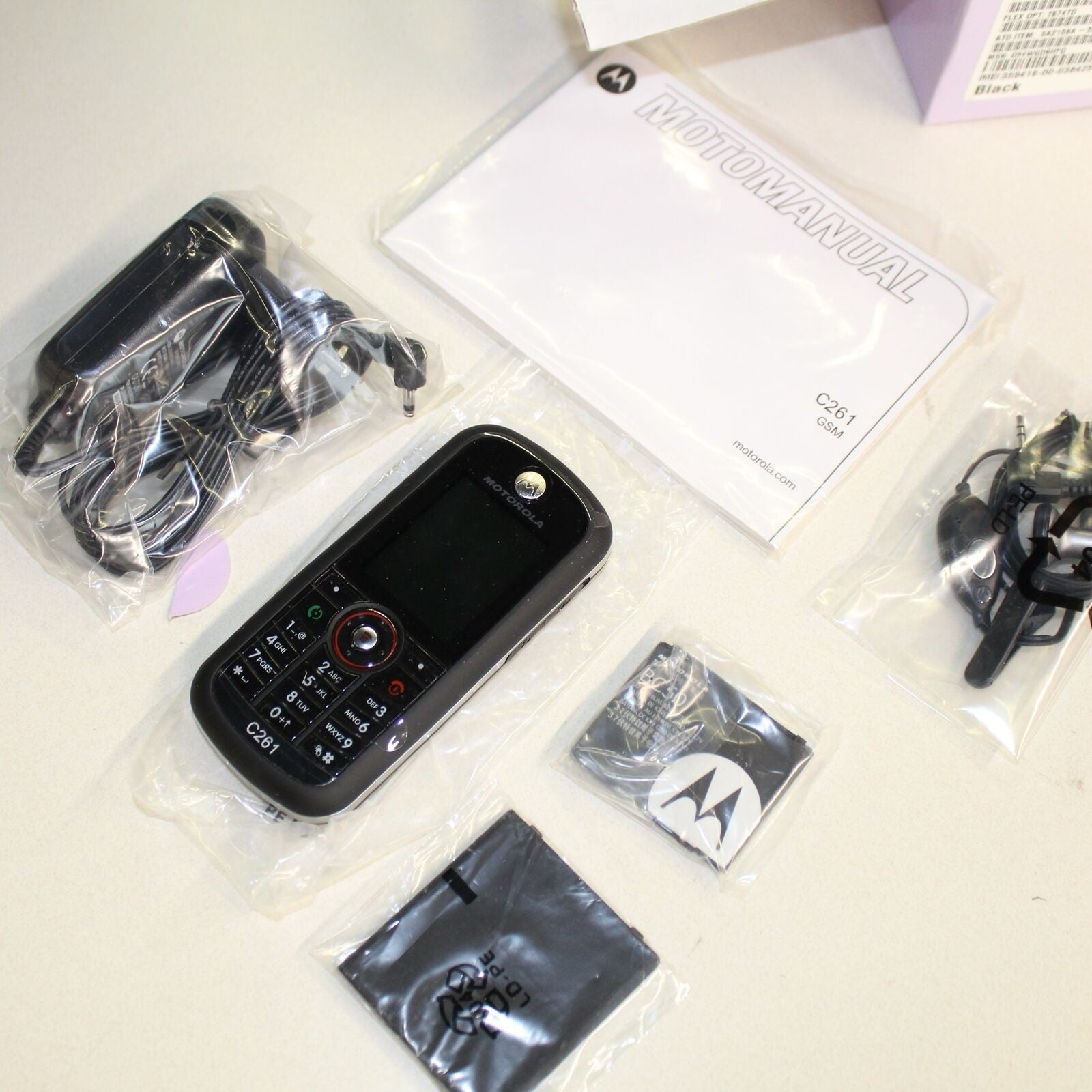 Rare Vintage Motorola C261 Phone Black In Box Collectible International Complete
